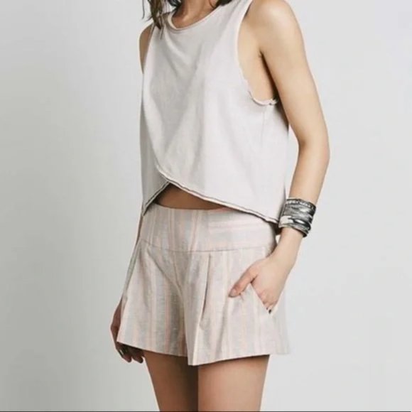 Free People Tan Pink Austin Striped Shorts - Picture 2 of 8